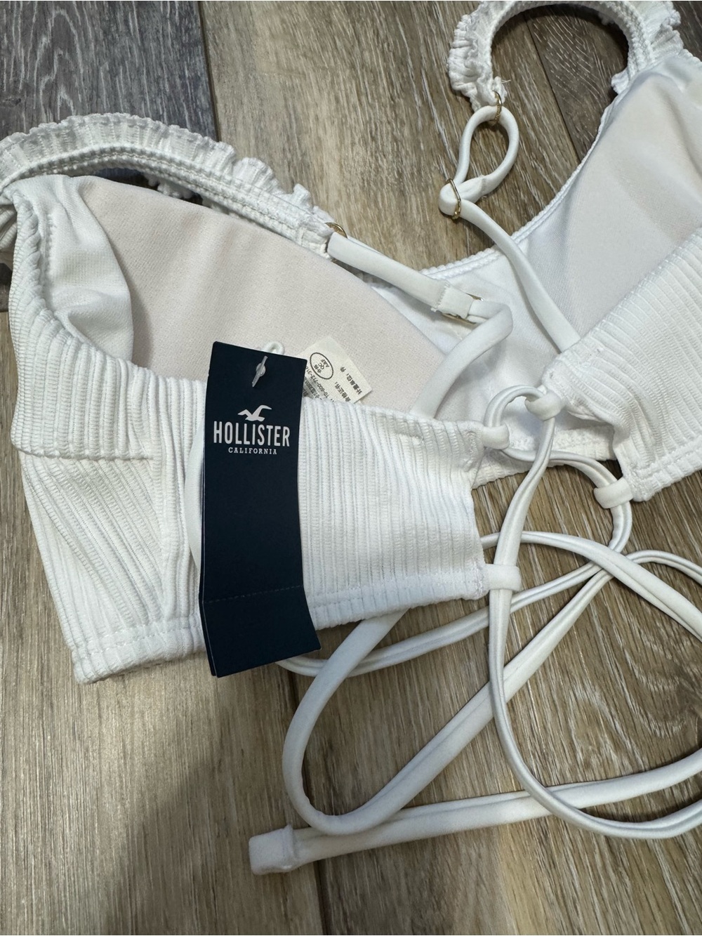 Hollister White Ribbed Swim Top with Ruffle Straps - Picture 3 of 3
